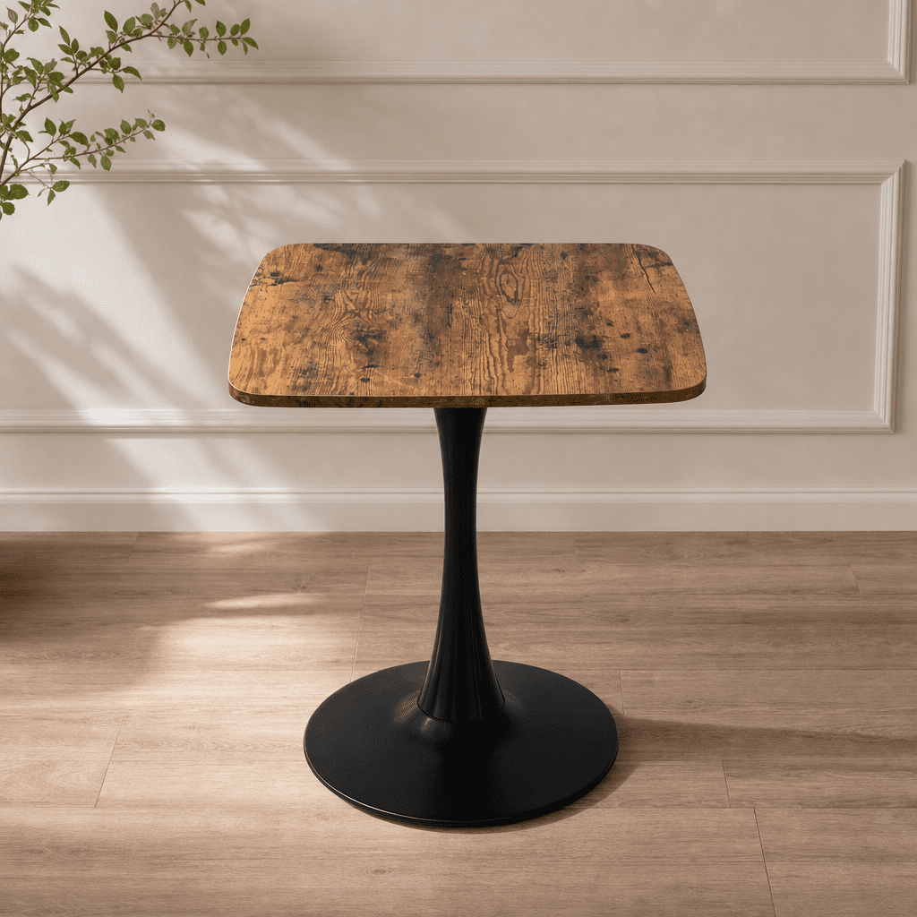 Square Dining Table, 24" Square Tulip Table with MDF Tabletop & Matte Black Metal Pedestal Base,Mid Century Modern Bistro Table for Kitchen, Small Places, Living Room, Cafe