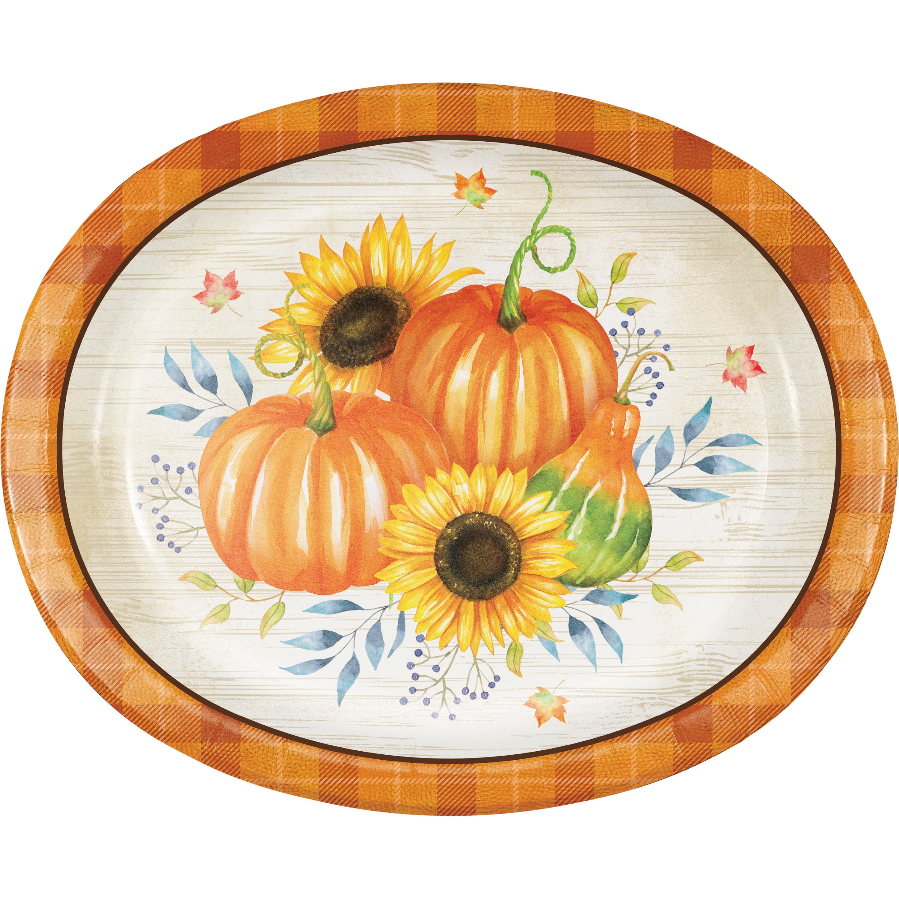 Creative Converting Happy Harvest Fall 12' x 10' Oval Paper Plates 24 Count