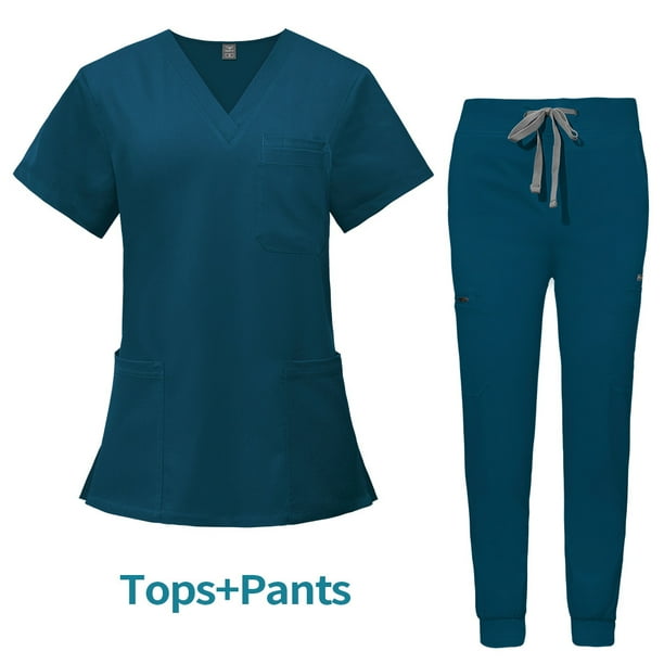 Ropa de enfermera de bolsillo multifuncional de doble capa, bata quirúrgica, ropa de trabajo de anestesista, traje de pantalón de manga corta