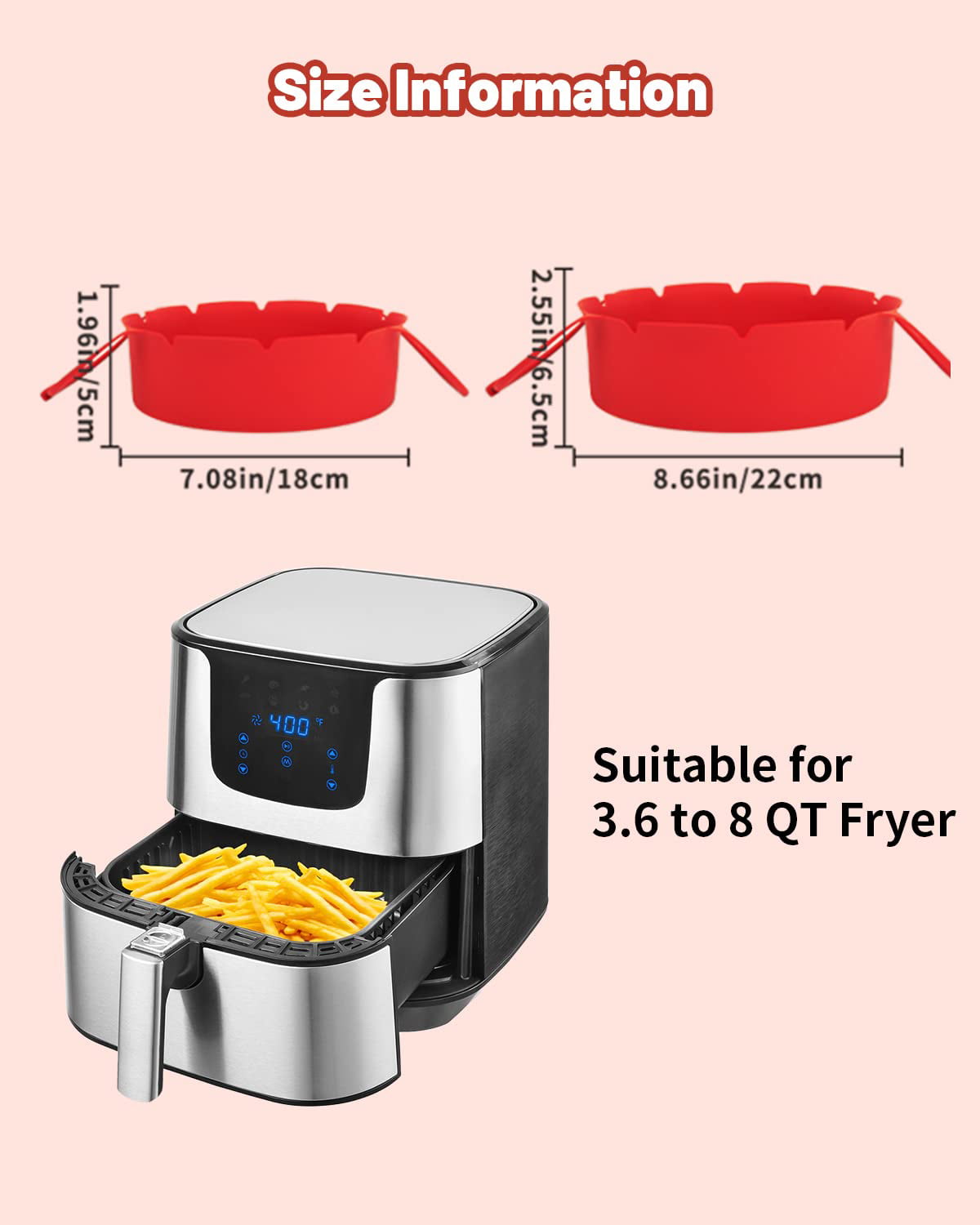 Set of 2 Air Fryer Silicone Liners, Weenkilly Fold-able Square Silicone Air Fryer Liners, 8.0” Thickened Reusable Air Fryer Silicone Liners for 4-7