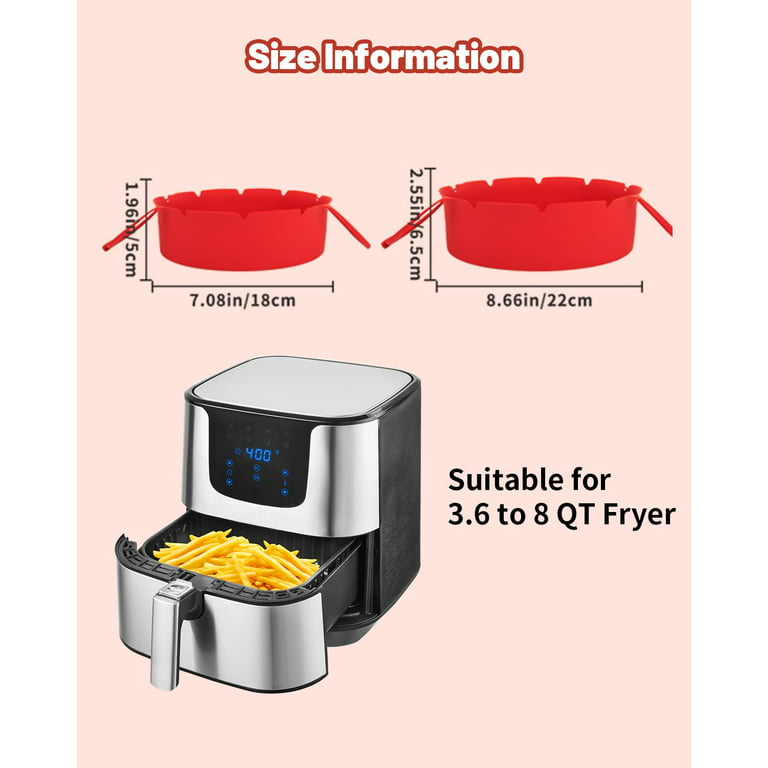 Air Fryer Silicone Liners 8 Inch, 2 Pack Air Fryer Accessories for Ninja  Air Fryer Liners Reusable with Handle, Basket for 5 QT to 7 QT, Red & Blue