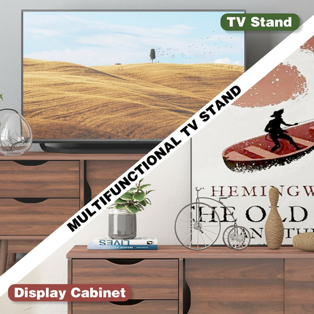 Finihen TV Stand, TV Cabinet, TV Stand for TV Up to 60 Inch Media Console Table Storage with Doors, Media Entertainment Center with Storage, for Living Room, Bedroom, Walnut