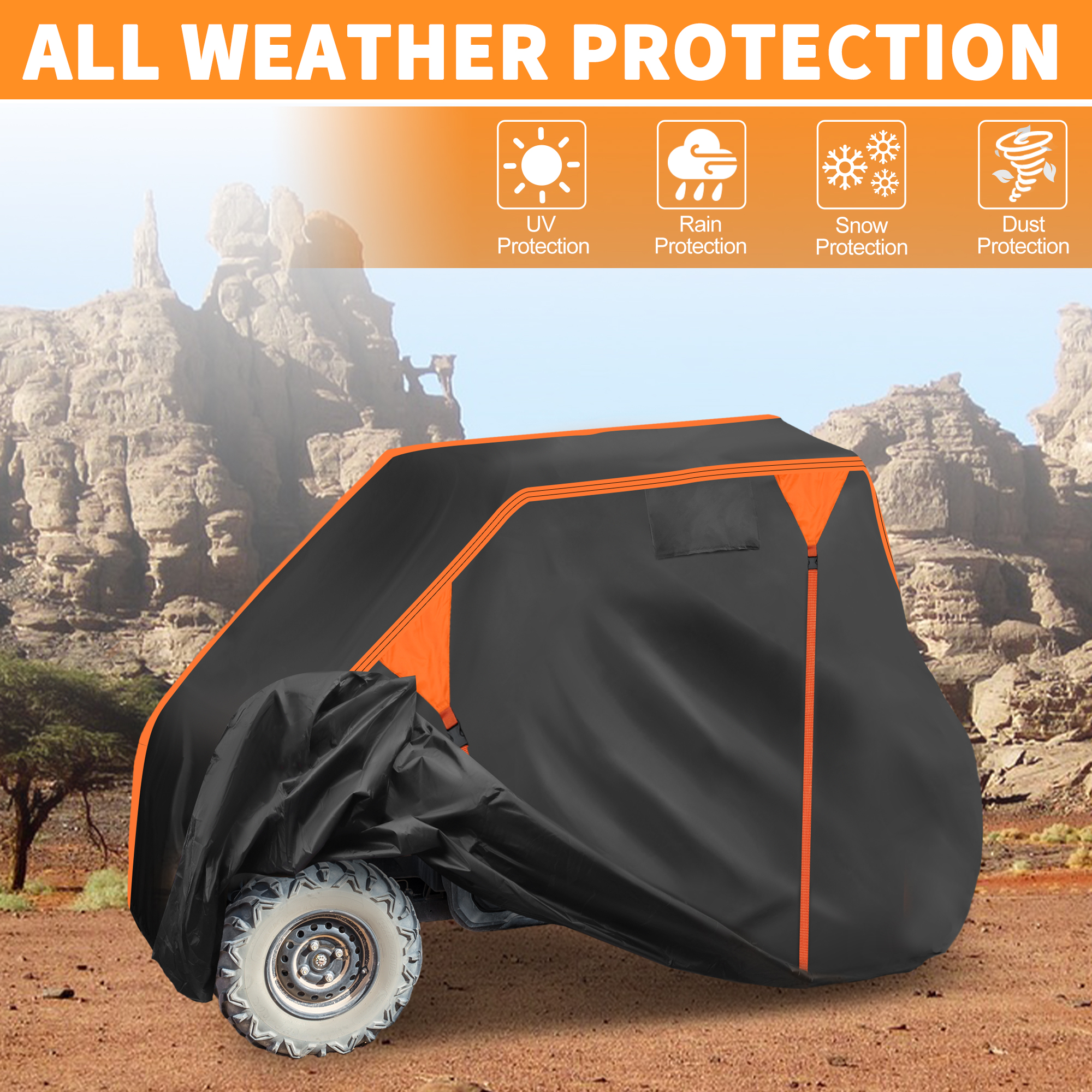 Unique Bargains Side by Side UTV Cover 210D-PU Black Orange for Honda Pioneer-520
