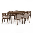 thumbnail image 3 of Christopher Knight Home 7-Piece Rustic Dining Set, 59" Table with Upholstered Armchairs, Walnut+Khaki, 3 of 15