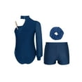 thumbnail image 2 of Haitryli Kids Girls Long Sleeve Gymnastics Leotard Ballet Dance Jumpsuit with Shorts and Hair Scrunchies Set Navy Blue 10, 2 of 3