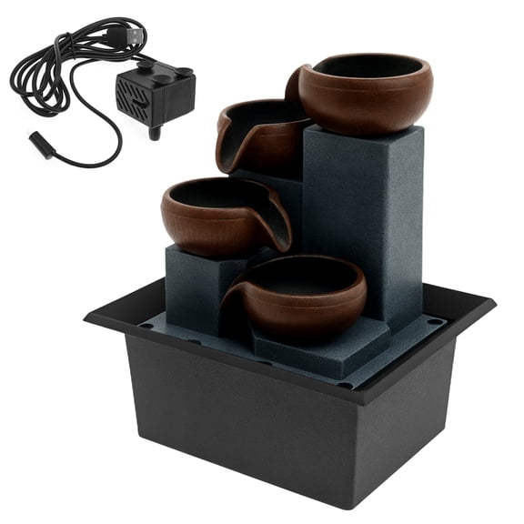 Tabletop Fountain with LED Light 4 Level Waterfall Fountain Soothing Desktop Fountain Waterfall Decorative Water Feature Fountain Indoor Waterfall Fountain for Bedroom Home Office