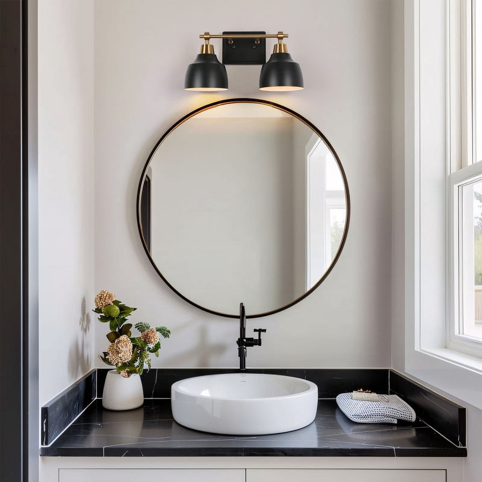 LNC 2-Light Bathroom Vanity Light in Matte Black and Gold, Modern Metal Wall Fixture