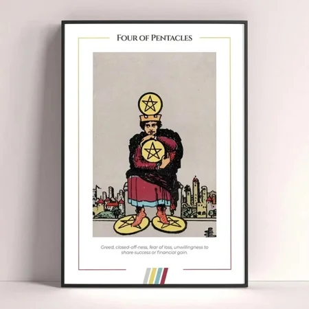 Kna Prints - Four Of Pentacles Tarot Card Poster, Tarot Art Print,Tarot Card Printable Poster For Home Decor, Living Room, Bedroom, Office, UNFRAMED-16x24