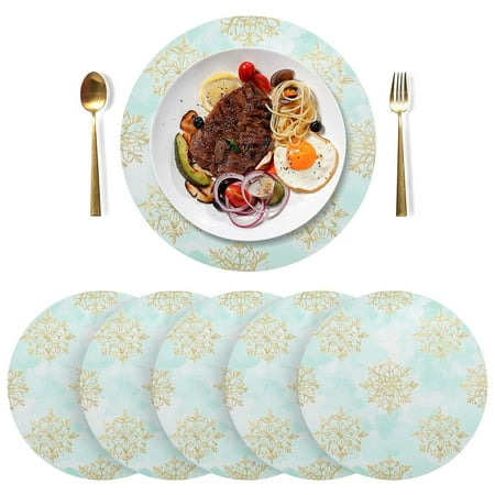 

Round Placemats Plate Mats 15 Inch Non-Slip Heat Resistant Washable PVC Set Table Decoration for Kitchen Dining Golden Snowflake