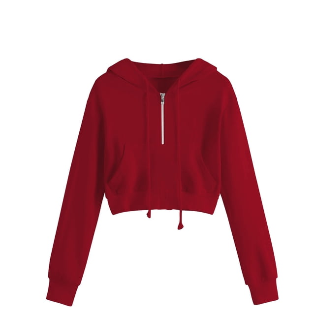 cfhntfmh Mode Automne 2024 Sweat à Capuche Court Demi-Zip Pull Chandails en Molleton Veste d'Entraînement avec Poche