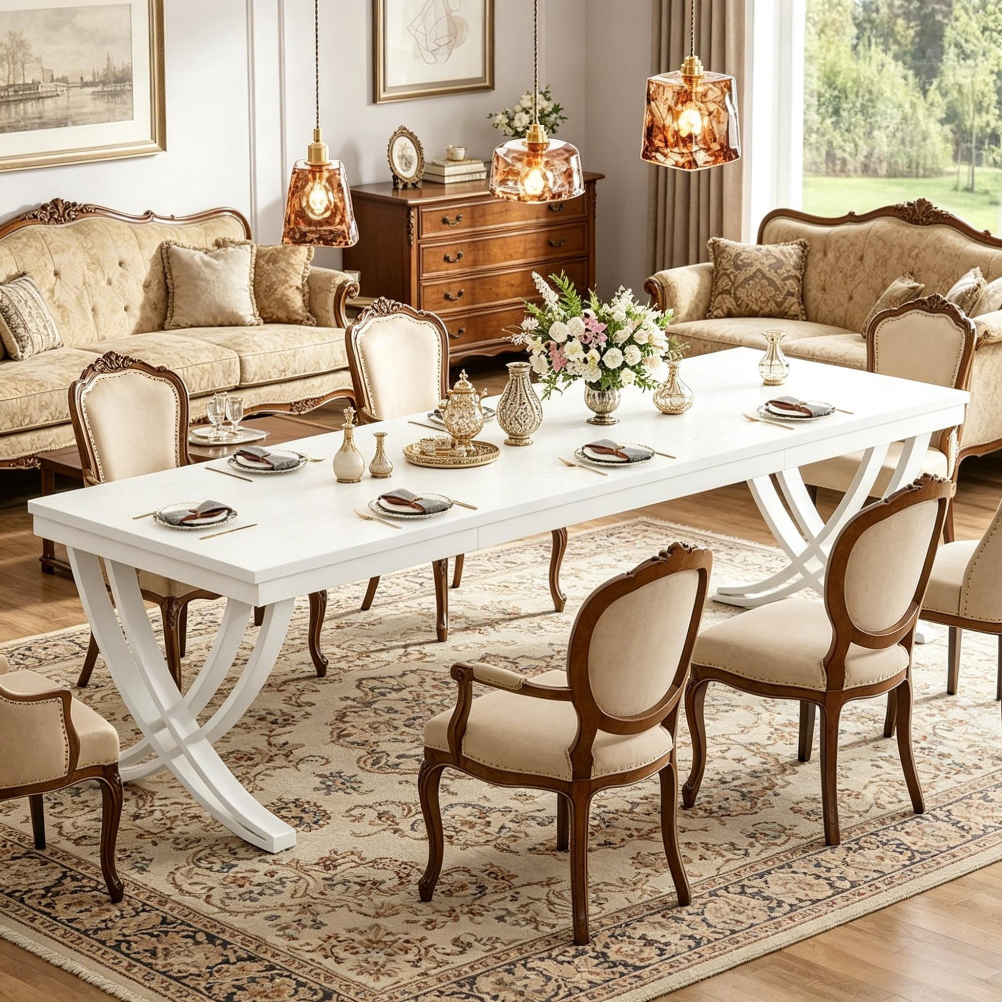 Astoutdoor Dining Table, Rectangular, Seats 6-8, 78 in Length