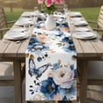 thumbnail image 4 of Vintage Blue Floral Table Runner 120 Inches, Farmhouse Watercolor Flower Butterflies Bed Runner Dresser Scarves Tabletop for Indoor Outdoor Parties/Ceremony/Banquet, 13"x 120", 4 of 8