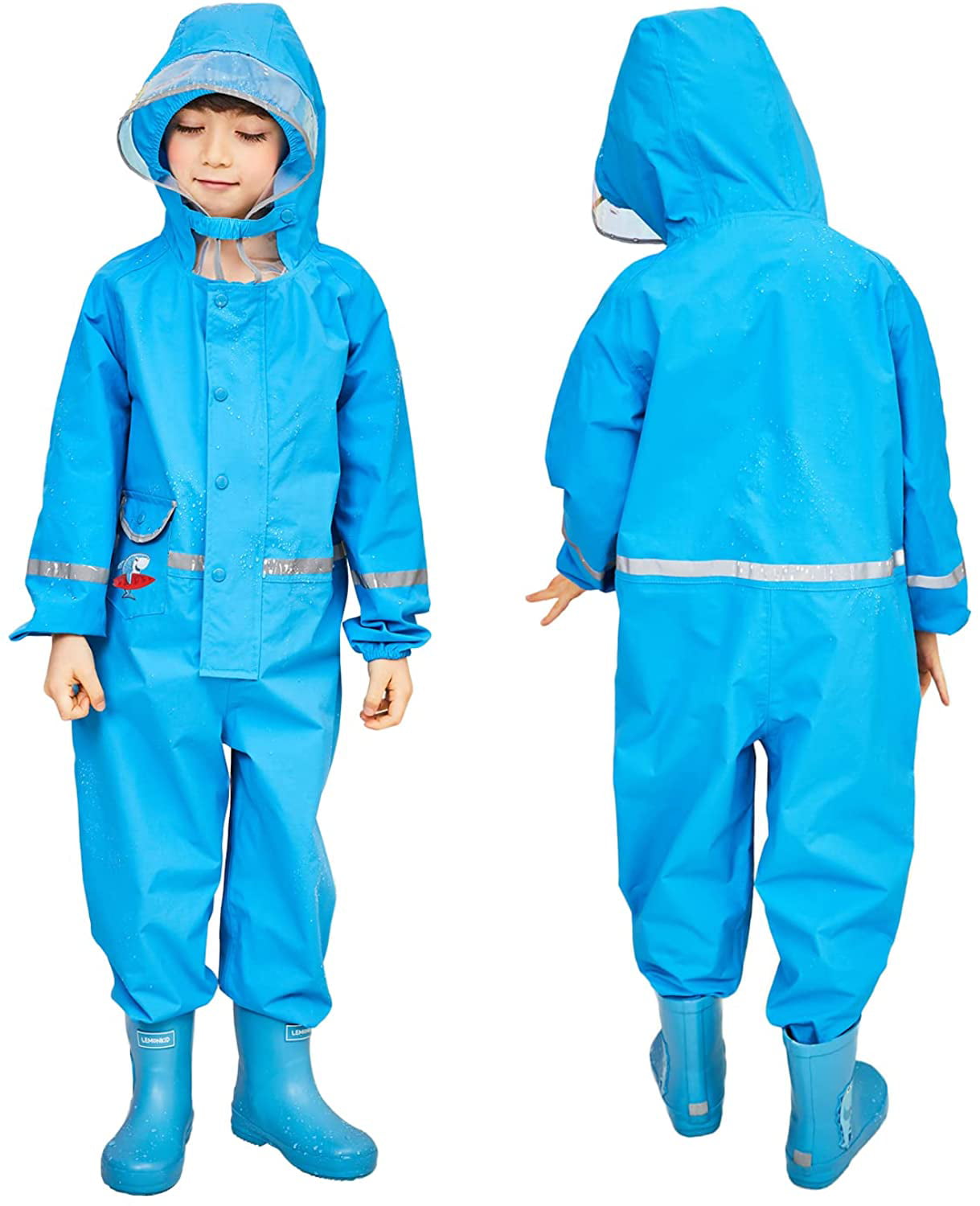 Vine Kids One Piece Rain Suit Boys Girls Waterproof Rainsuit Toddler Rain Coat Coverall for 2-8 Years 