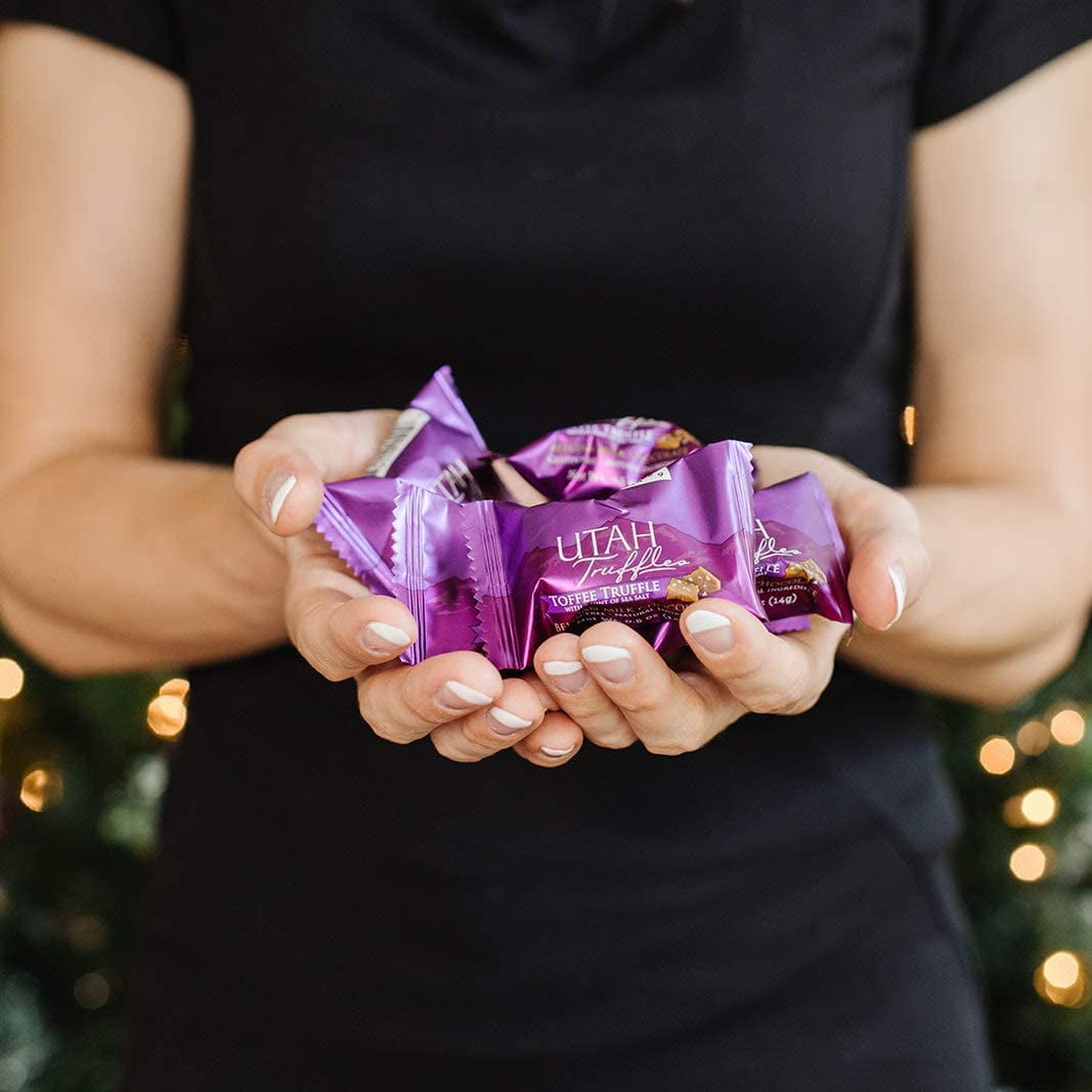 Utah Truffles Belgian Milk Chocolate Toffee Individually Wrapped Pouch, Naturally Gluten , Gourmet Smooth Creamy Natural Truffle, 16 oz, Approx. 32 pc