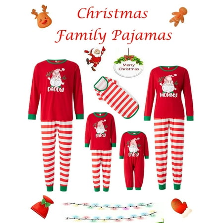 

Family Christmas Pajamas Matching Sets Red Pullover Tops Stripe Pants for Adults Kids Dogs Holiday Xmas Sleepwear
