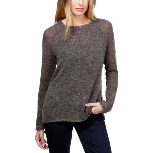 Lucky Brand Womens Frayed Pullover Sweater, Grey, Small