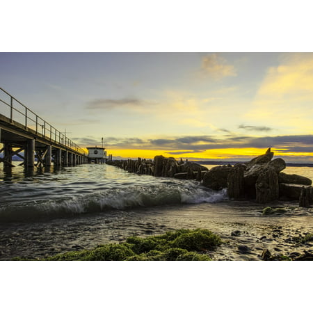 Canvas Print Sunset Hour Surf Sea Web Water Pier Lake Blue Stretched Canvas 10 x