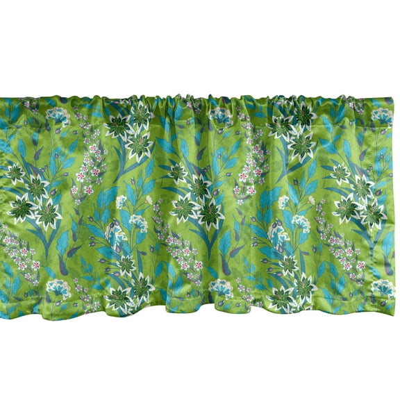Ambesonne Floral Window Valance, Flourishing Plants Layout, 54" X 18", Lime Green Multicolor