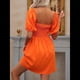 thumbnail image 5 of Vestido Bohemio de Corta Abullonada para Mujer, Escote Cuadrado, Corte A, Color Naranja y Rojo, Talla L, 5 of 9