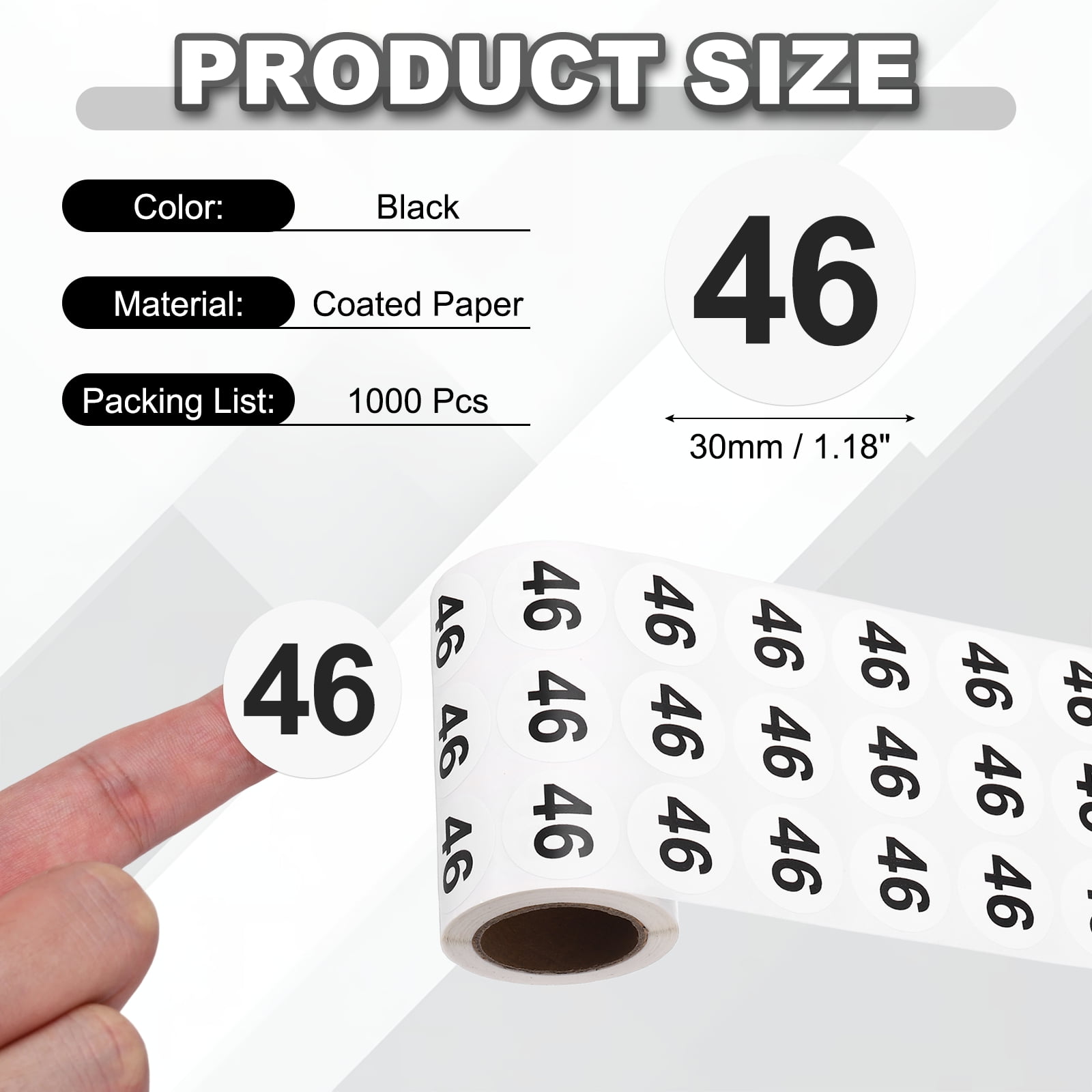 Uxcell 1000pcs 1.2" Number Stickers, Number 46 Sticker Numbers Labels Round Small Vinyl Self Adhesive Label Circle Decals 1 Roll Dots for Photo Album Poster Organize Inventory, Black