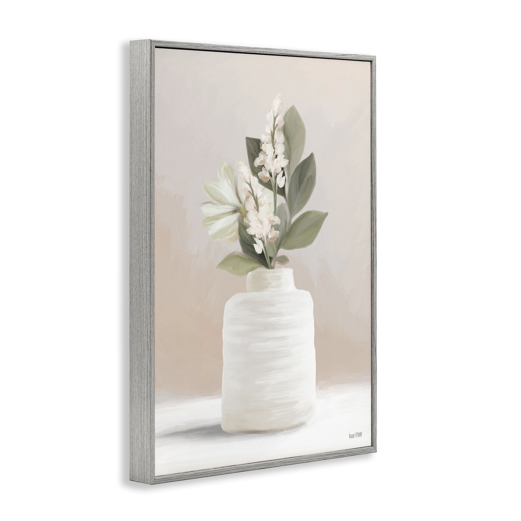 Stupell Industries Simple Potted Herb Botanical & Floral Painting Gray Framed Art Print Wall Art, 12 x 18