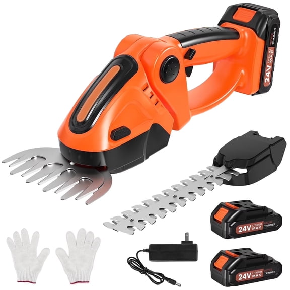 SUSUZI Cordless 2-in-1 Hedge Trimmer & Grass Shears – 24V 1500mAh Dual Batteries, SK5 Alloy Steel Blades, 3-Angle Adjustable Head for Garden Lawn Shrub Maintenance