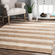 Kh Handloom Handmade Braided Handmade Braided Natural Loom Jute with White Strip Area Rugs,Floor Decor Rugs