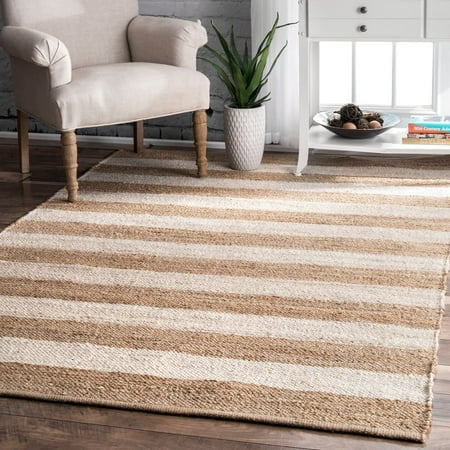 Kh Handloom Handmade Braided Handmade Braided Natural Loom Jute with White Strip Area Rugs,Floor Decor Rugs