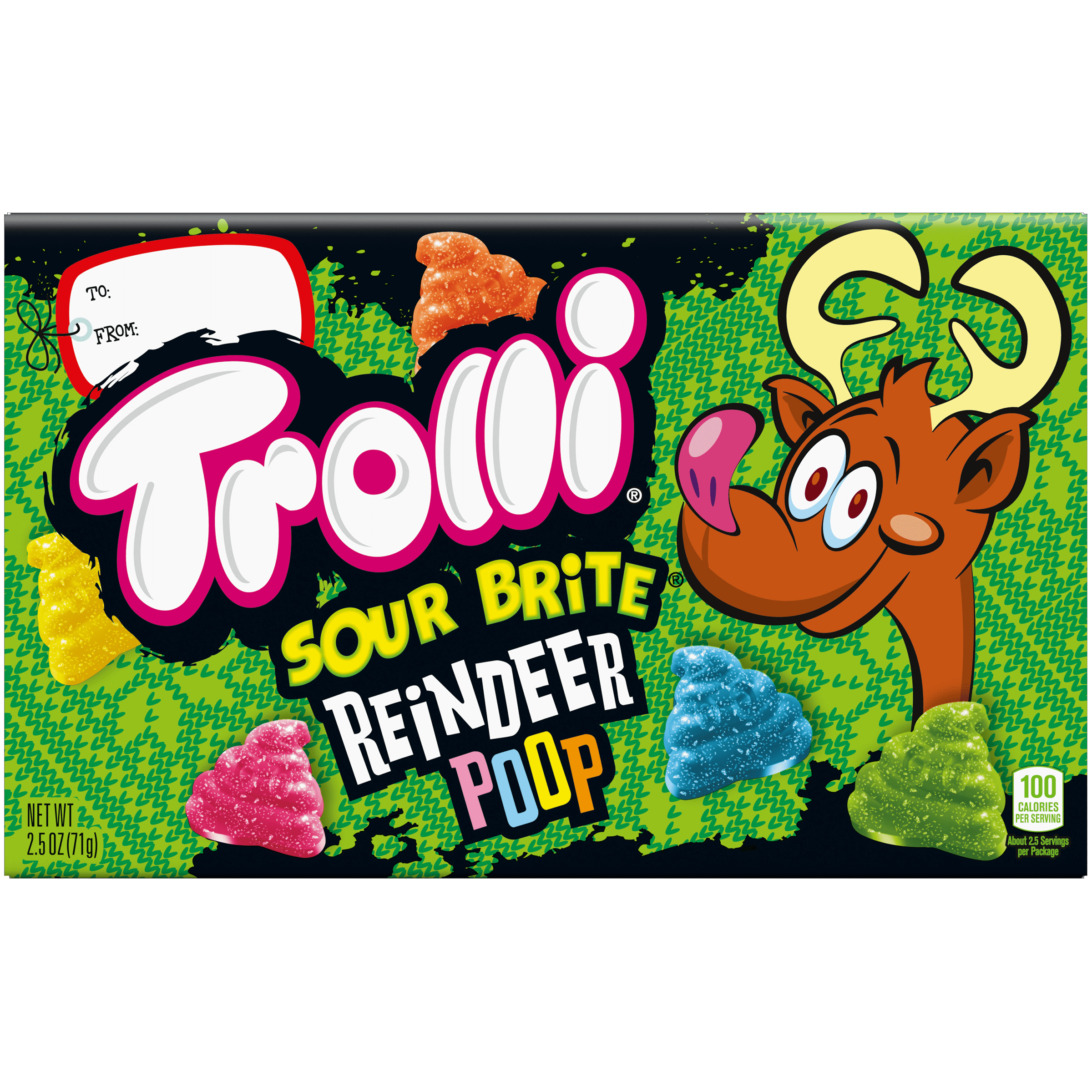 Trolli Sour Brite Gummy Reindeer Poop Candy, Holiday, 2.5oz