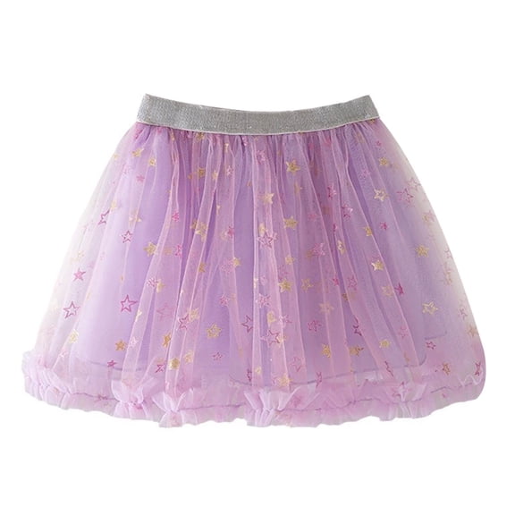 WAYUTE Girls Tulle Tutu Skirts Glitter Elastic Waist Ruffle Hem Princess Party Skirt for Little Kids Casual Outdoor,Purple,6-7 Y