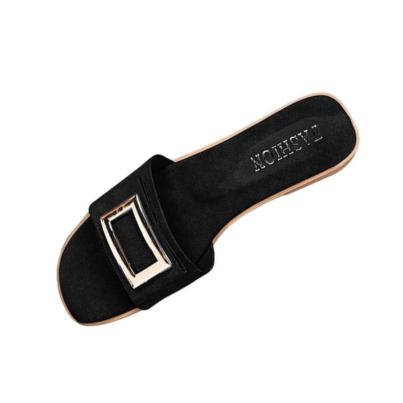 Wensltd Women's Flat Sole Sandals Summer Casual Plus Size Square Buckle Sandals Beach Outdoor Walking Sandals Black