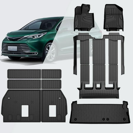 AOMSAZTO Car Floor Mats & Cargo Liner & Backrest Mat for Toyota Sienna 2021-2024 (Only for 7 Seat without Spare Tire) Row Trunk Mat Full Set TPE All Weather Protection