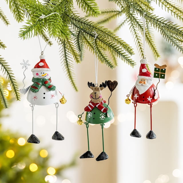 Adorno Navideño Colgante de Papá Noel con Muñeco de Nieve de Hierro | Adorno Multicolor de Hierro | 12 X 5 X 5 Cm | Decoración Navideña Colgante | 1 Unidad