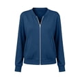 thumbnail image 5 of APEXFWDT Womens Zip Up Sweatshirts Jackets Long Sleeve Stand Collar Hoodless Outerwear Casual Coat Lightweight with Thumb Hole & Pockets,L,Navy, 5 of 5
