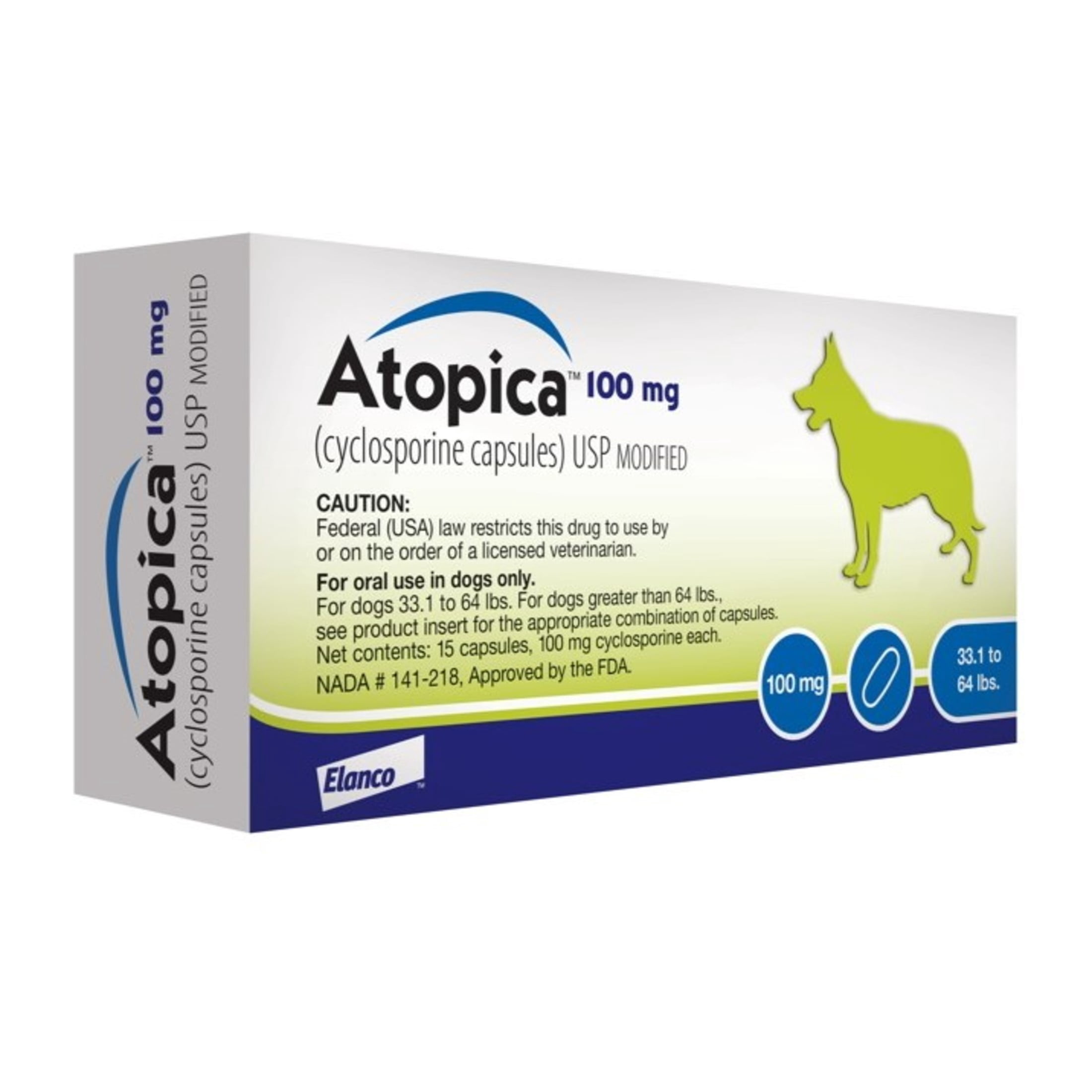 Atopica Dog Atopica | Dermatitis Treatment | Itch Relief for Dogs | Oral Capsules | 100 mg