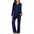 thumbnail image 2 of Automne Hiver Femmes Deux Pièces Pyjama Modal Haut et Pantalons Amples Femmes V-Cou Pantalons à Manches Longues Costume Violet 2XL, 2 of 8