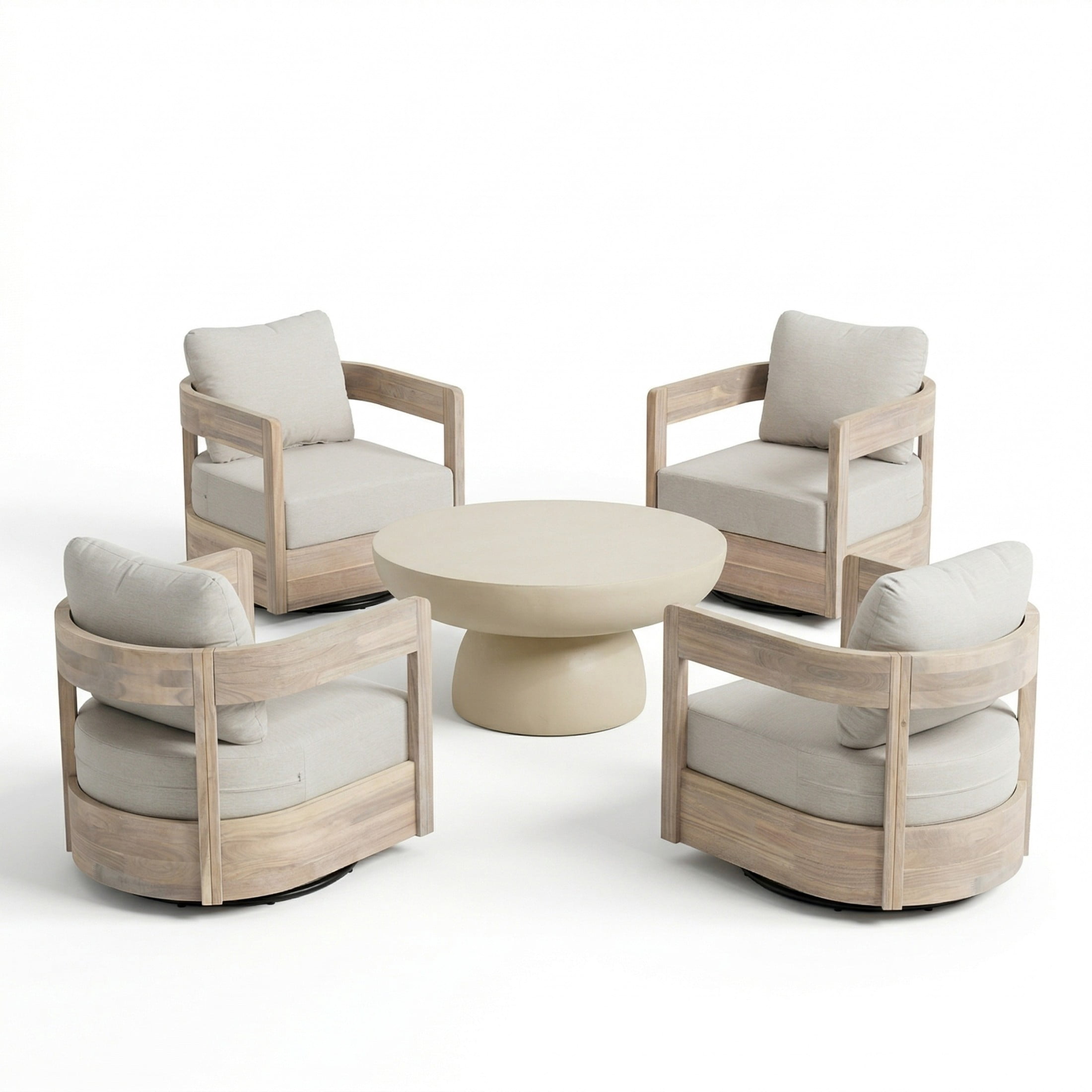 Christopher Knight Home 5-Piece Outdoor Chat Set, Swivel Chairs with Cushions and Round Coffee Table, Light White