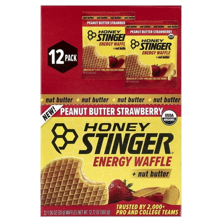 Honey Stinger Energy Waffle + Nut Butter, Peanut Butter Strawberry, 12 Waffles, 1.06 oz (30 g) Each