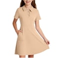 thumbnail image 2 of lcziwo Girls Short Sleeve Polos Dress with Pockets Back to School Uniform Summer Casual Flowy Dresses for Kids Khaki, 2 of 9