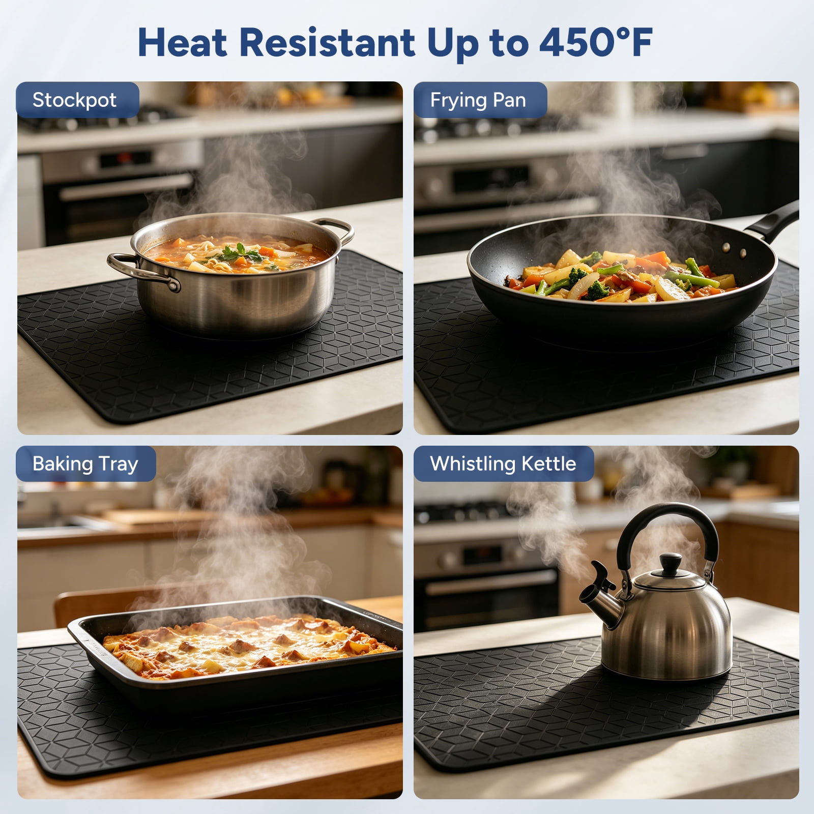 OVINESY Silicone Cooktop Protector for Electric & Induction Stoves, Heat-Resistant & Non-Slip Mat, Black, Diamond Pattern, 28 x 20 Inches