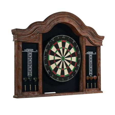 Barrington - Kingsbury Wood Dartboard Display Cabinet With 18” Bristle Dartboard and Steel Tip Dart Set - Brown/Black