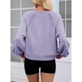 thumbnail image 3 of Womens Long Sleeved Oversized Sweatshirt Casual V Neck Lace Lantern Cropped Loose Fit Fall Pullover Tops, 3 of 5