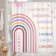 thumbnail image 2 of Rainbow Shower Curtain for Kids, Inspirational Quotes Shower Curtain Set for Bathroom, Abstract Boho Positive Teen Fabric Shower Curtain Restroom Bathtub Decor Accessories with Hooks 72X 72 inch, 2 of 6