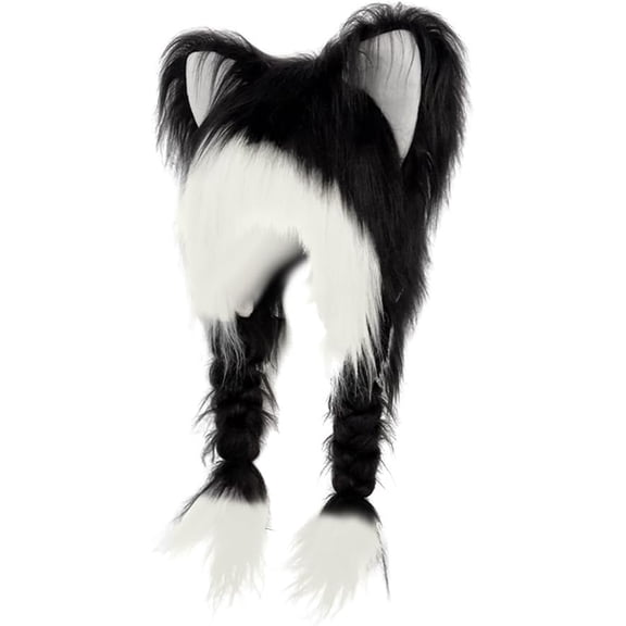 Cute Animal Horns Ears Winter Hat, Handmade Fursuit Fur Cat, Furry Cuteness Fur Cat Ears Hat for Cosplay, Winter Warmth, and Themed Costume Parties