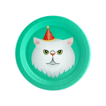Halloween Cats Meow White Cat 7Inches Dessert Plate (8 Count)