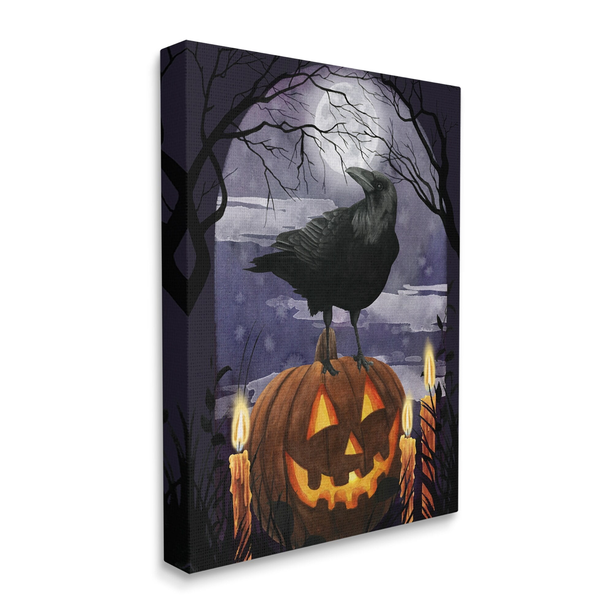 Stupell Industries Spooky Halloween Night Sky Crow Jack-o'-lantern Full Moon, 16 x 20, Design by Grace Popp