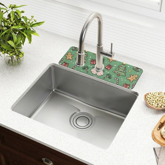 Yayeee Faucet Mat for Kitchen Sink 14.7" Diatomite Long Splash Guard Pad, Christmas Cookies