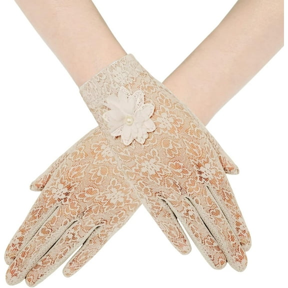 Zhengup Floral Lace Gloves for Wedding Opera Party 1920s Flapper Lace Gloves Stretchy