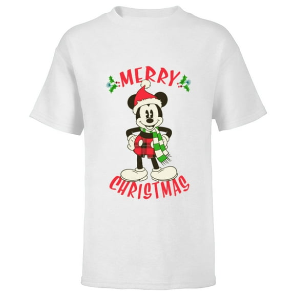 Disney Vintage Mickey Mouse Christmas Holiday - Short Sleeve T-Shirt for Kids -Customized-White