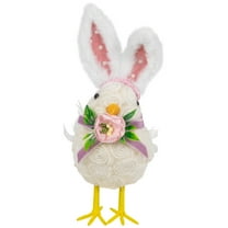 Northlight Floral Easter Chick with Polka Dot Faux Fur Rabbit Ears Figurine - 8.75"